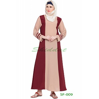 Dual color abaya- Beige with wine strip